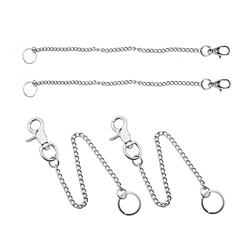 AOKWAWALIY 4 Stück Sicherheitskette Schlüsselanhänger Taschenkette Männer Taschenkette für Herren Kabelstangen Weste Kette packetbandrollen automatten Chain schlusselketten anahtarlık Silver von AOKWAWALIY