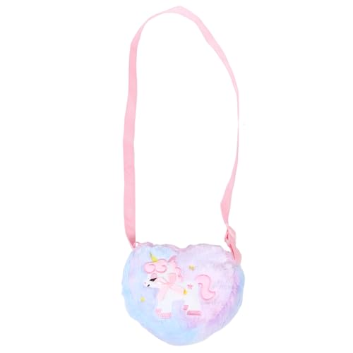 AOKWAWALIY Kleinkind-Einhorn-Geldbörse Flauschige Kleine Mädchen-Handtasche In Herzform Flauschige Kinder-Umhängetasche Plüsch-Regenbogen-Einhorn-Tasche von AOKWAWALIY