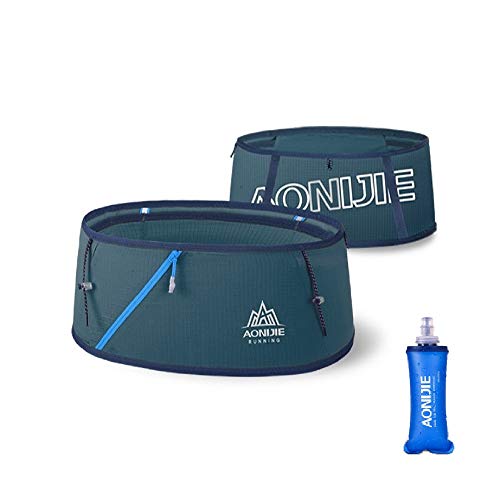 AONIJIE Hydration Running Belt Taille Pack Reise Geld Tasche Trail Marathon Gym Workout Fitness Handyhalter mit 250ml Wasserflasche (Blau+250ml, S/M) von AONIJIE