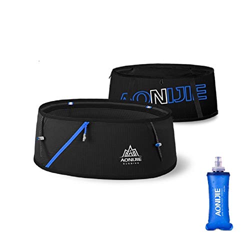 AONIJIE Hydration Running Belt Taille Pack Reise Geld Tasche Trail Marathon Gym Workout Fitness Handyhalter mit 250ml Wasserflasche (schwarz+250ml, L/XL) von AONIJIE