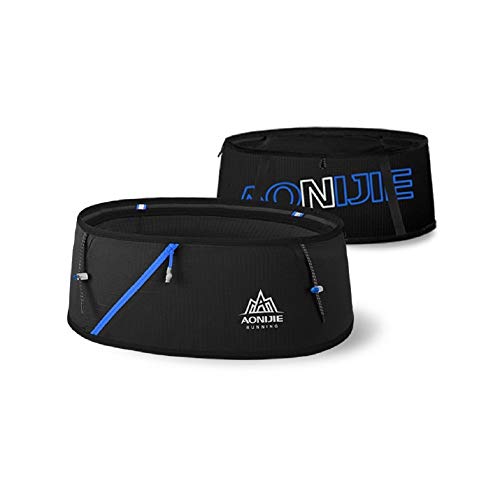 AONIJIE Hydration Running Belt Taille Pack Reise Geld Tasche Trail Marathon Gym Workout Fitness Handyhalter mit 250ml Wasserflasche (schwarz, M/L) von AONIJIE