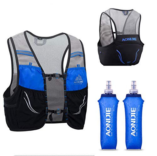 AONIJIE Lovtour Trinkweste, 2,5 l, Laufweste, leicht, mit 2 weichen Wasserflaschen, Bladder für Marathoner, Laufen, Rennen, Radfahren, Wandern, Camping, Radfahren (schwarz (L-XL)) von AONIJIE