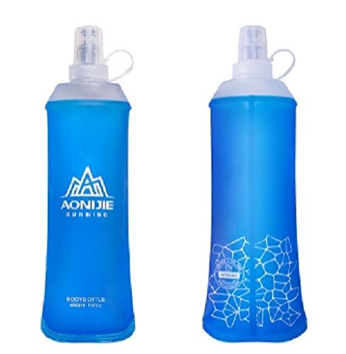 AONIJIE TPU-Sport-Wasserflasche, Kunststoff, Volumen 450 ml, faltbar, 500 ml, mit Staubschutz, blau, 450ml von AONIJIE