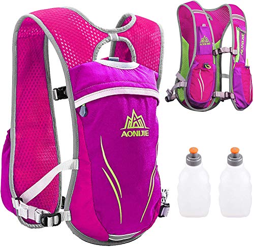 AONIJIE Trinkrucksack 5.5L Reitweste Tasche für Marathonlauf, Radfahren im Freien, Klettern Last Mobile Geldbörse Mit 2L Wasserblase (rosa + 2 * 250ml Wasserflasche) von AONIJIE