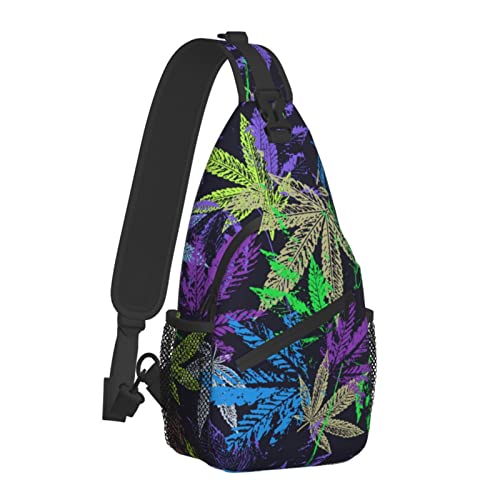 Cannabis-Blätter-Umhängetasche für Damen und Herren, Crossbody-Schultertaschen, lässiger Sling-Rucksack, Brusttasche, Reisen, Wandern, Tagesrucksack für den Außenbereich von AOOEDM