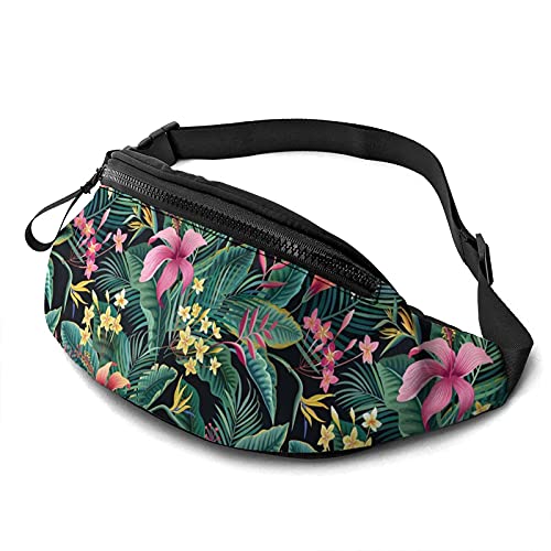 Hawaii Blume Blätter Bauchtasche für Damen Herren Mode Hüfttasche Bauchtasche für Mädchen Jungen Verstellbare Gürteltasche Sport Gürteltasche Für Outdoor Workout Reisen Laufen Radfahren von AOOEDM