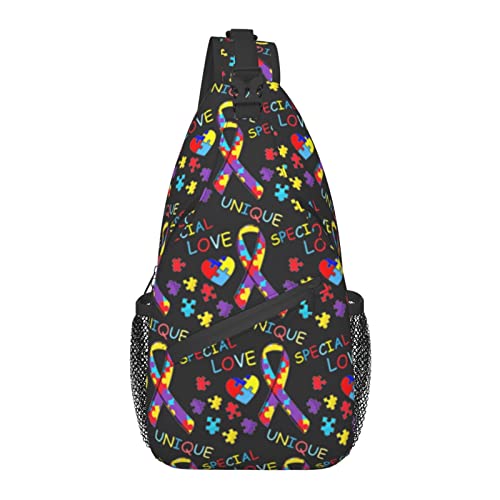 Sling Chest Crossbody Bag Anti-Diebstahl wasserdichter Schulterrucksack Lässiger Rucksack für Sport Gym Yoga, für Buntes Puzzle Autismus Awareness Schwarz von AOOEDM