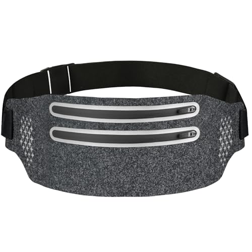 AOOSU Laufgürtel für Handy, wasserdichte Lauftasche Jogging, Sport Hüfttasche für Jogging Gürtel mit 2 Taschen, Running Belt fürJoggen, Fitness, Radfahren und Outdoor-Aktivitäten (Grau) von AOOSU