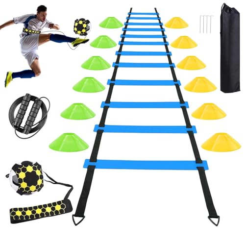 AOPUETRX Fussball Trainingszubehör, 6m Koordinationsleiter, 12 Hütchen, Fußballtrainer und Springseil, Fußball Trainingsset Sachen, Fußball Geschenke für Jungs AOPUETRX Fussball Trainingszubehör, 6m Koordinationsleiter, 12 Hütchen, Fußballtrainer und Springseil, Fußball Trainingsset Sachen, Fußball Geschenke für Jungs von AOPUETRX