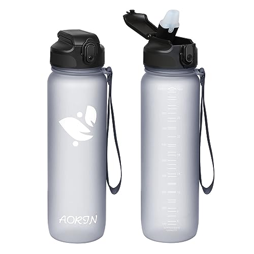 AORIN Trinkflasche mit Strohhalm, 1L Trinkflasche Kinder BPA Frei, Tritan Auslaufsicher Wasserflasche, Geeignet für Sport, Fitness, Laufen, Yoga, Fahrrad, Outdoor von AORIN