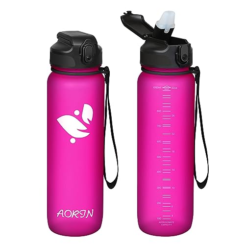 AORIN Trinkflasche mit Strohhalm, 1L Trinkflasche Kinder BPA Frei, Tritan Auslaufsicher Wasserflasche, Geeignet für Sport, Fitness, Laufen, Yoga, Fahrrad, Outdoor von AORIN