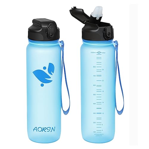 AORIN Trinkflasche mit Strohhalm, 1L Trinkflasche Kinder BPA Frei, Tritan Auslaufsicher Wasserflasche, Geeignet für Sport, Fitness, Laufen, Yoga, Fahrrad, Outdoor von AORIN