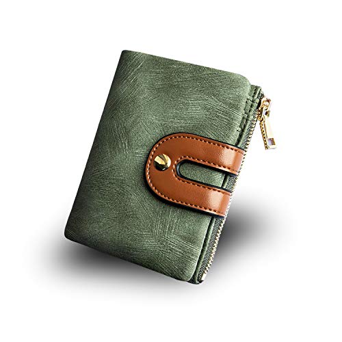 Damen RFID Bifold geldbörse aus Leder Damen Mini-reißverschluss geldbörse id-Karte Tasche, schlank compact Thin Small (Grün) von AOXONEL