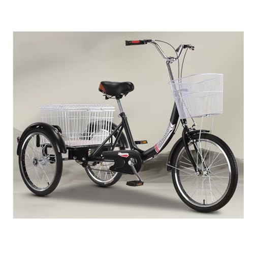 20-Zoll-Dreirad Für Erwachsene Trike Bike 3 Rad-Fahrrad Cruise Trike 3 Rad, Cargo Trike Mit Korb, Adult Bicycle High-Carbon Steel Mit Einkaufskorb Geeignet Für Ältere Menschen(Black,Aluminum alloy rim von AOZENG