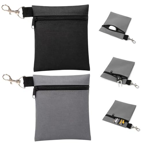 2-teilige Golf-Tee-Tasche, 5,5 x 6,7 Zoll große Golfballtasche mit Reißverschluss und drehbarem Metall-Karabinerhaken, professionelle Golftasche aus Nylon, Zubehör für Golfausrüstung von AOpghY