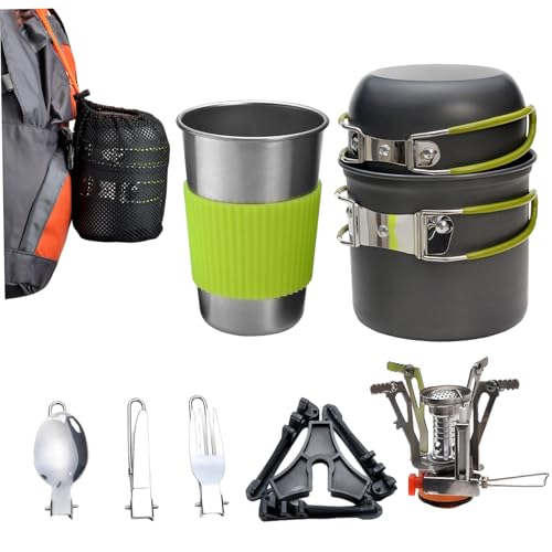 AOpghY 7pcs/Set Camping Cookware Aluminiumlegierung Camping -Kochset mit Herd, Töpfen, Cup, Gabellöffel und mehr tragbaren Rucksackofen -Sportzugs von AOpghY