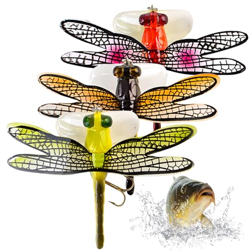 AOpghY Dragonfly Lure 3PCS Biomimetische Bassköder 4x3 Mini -Fischereiköder mit dreifachem Haken tragbarer professioneller Fischereiköder für Süßwassersalzwasser -Libelle Libelle Köder von AOpghY