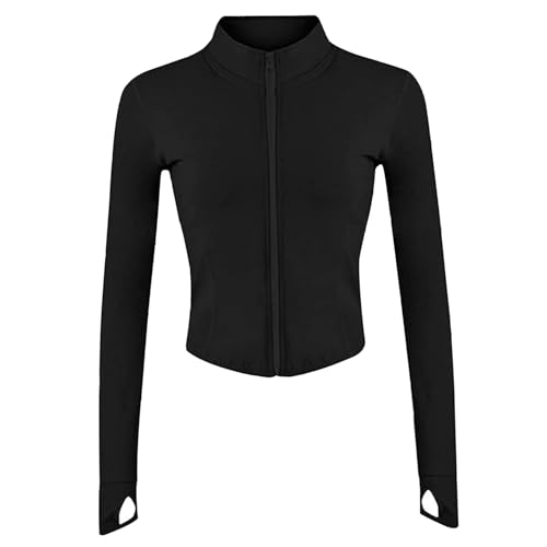 AOpghY Fitnessjacken Damen Full Reißverlauf Jacke Langarm Workout Jacke, Schweiß saugfähig und schnell trocknend schlanker Fit Sportkleidung für Yoga Black M Outdoor -Produkte von AOpghY