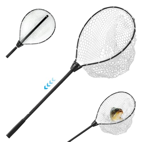 AOpghY Fliegenfischnetz Teleskop 23 bis 37 in Aluminiumlegierung Landing Net Net Teardrop-filmisch-vorleichter Leichtgewichtsnetzfalt-Forellen-Netz (schwarz) außerhalb der Sportlieferungen von AOpghY