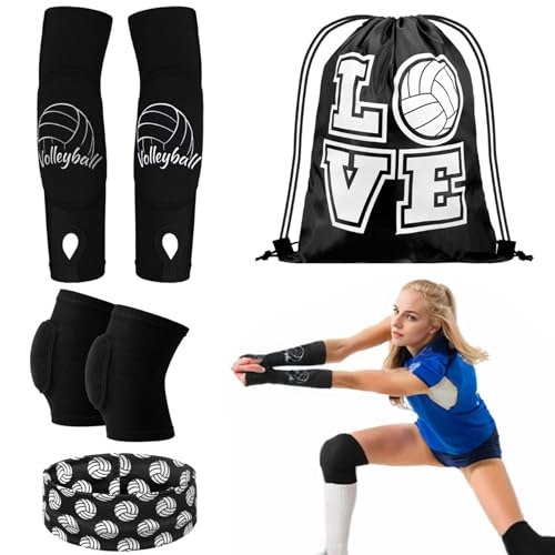 AOpghY Volleyball-Zubehör für Frauen, inklusive Stirnband, Armmanschetten und Knieschützern, elastische Volleyball-Ausrüstung mit Aufbewahrungstasche, Outdoor-Unterhaltungsausrüstung von AOpghY