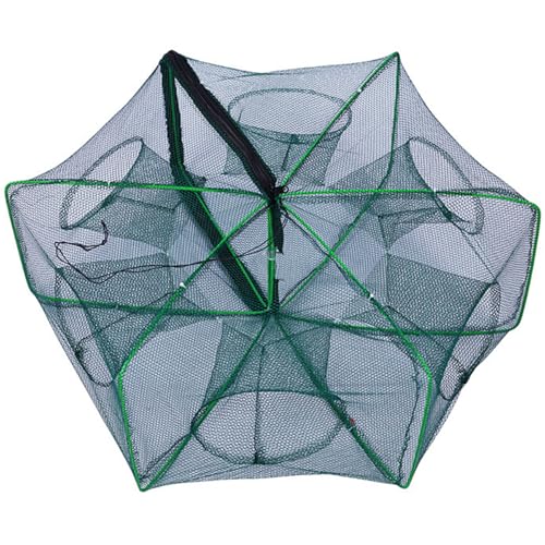 Fischfalle 24x10 hexagonaler Langustefalle 6 Loch Minnow Trap Nylon Krabben -Krabbenfalle mit Krawatte Reißverschluss Öffnung Schildkröte Falle Faltbare Fischereifischereiungsausrüstung Fischfalle von AOpghY