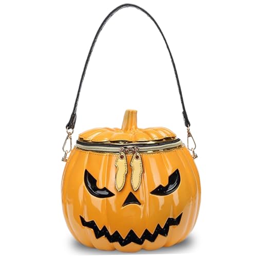 Halloween -Geldbörse, große Kapazität Lustige, seltsame Kürbiskärchen, Handheld/Schulter-/Crossbody -Kürbisbeutel, Reißverschluss Halloween -Tasche für Frauen, gelbe Modesbeutel von AOpghY