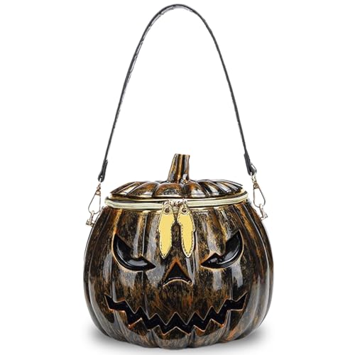 Halloween -Geldbörse, große Kapazität Lustige, seltsame Kürbiskärchen, Handheld/Schulter-/Crossbody -Kürbisbeutel, Zipper Halloween -Tasche für Frauen, Bronze -Mode -Taschen von AOpghY