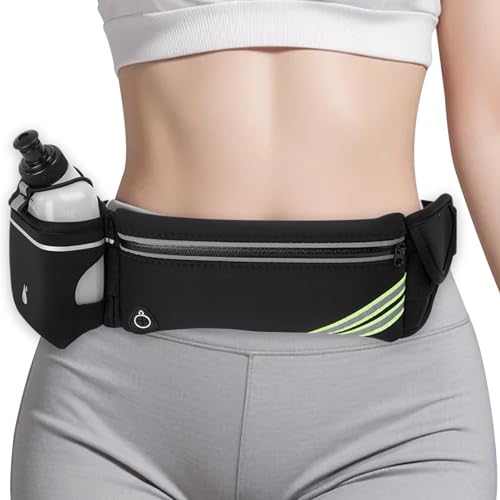 Laufgürtel mit 30 ml Wasserflasche läuft Fanny Pack Hydratationsgürtel mit Kopfhörerloch ＆ reflektierende Streifen, verstellbare fließende Wasserflaschengürtel für 6 '' Handy Black Sporting Goods von AOpghY