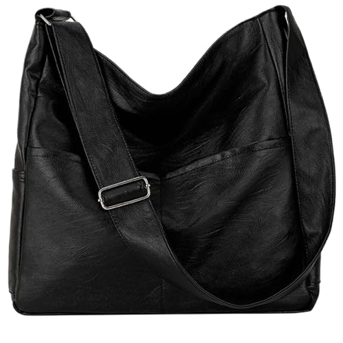 Leder -Tasche für Frauen, Schwarze Handtasche Arbeitstasche Reißverschluss weiche Einkaufstasche Geldbeutel Casual Handtasche Crossbody Tasche mit verstellbaren Schultergurt Schwarze Frauenbeutel von AOpghY