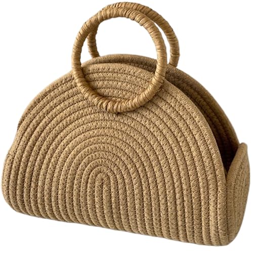 Rattan-Tasche Sommerstrohstrandtaschen für Frauen gewebter Strohbeutel Top-Griff Tasche Khaki Halbkreis Form Rattan Handtasche Frauenbeutel von AOpghY