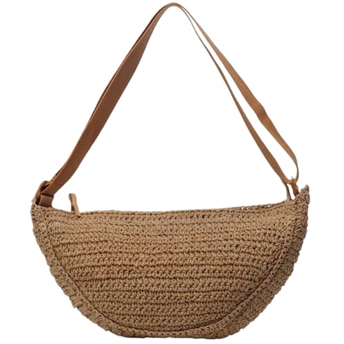 Strohbag Chic Half Moon Bag 13x3.5x8.7 Schulter Beach Bag mit verstellbaren Gurt Crossbody gewebte Tasche Sommerstaschen für Frauen Strand Rattan Handtasche Modetaschen Mode Taschen von AOpghY