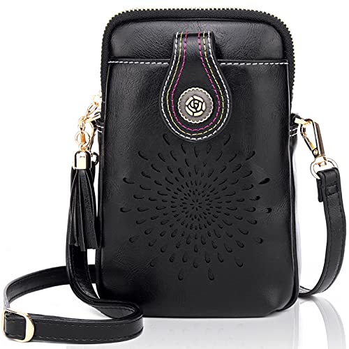 APHISON Handytasche zum Umhängen Handy Umhängetasche Klein Crossbody bag veganem Leder Geldbörse Damen für Handy unter 6,7 Zoll Verstellbar Schultergurt Schwarz von APHISON