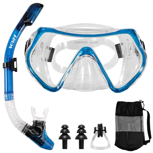 APLOS Schnorchelset Erwachsene, Anti-Leck Anti-Fog Tauchmaske aus Gehärtetem, Schnorcheln Set mit Taucherbrille und Dry Schnorchel Einheitsgröße, Erwachsene Unisex-Blau APLOS Schnorchelset Erwachsene, Anti-Leck Anti-Fog Tauchmaske aus Gehärtetem, Schnorcheln Set mit Taucherbrille und Dry Schnorchel Einheitsgröße, Erwachsene Unisex-Blau von APLOS