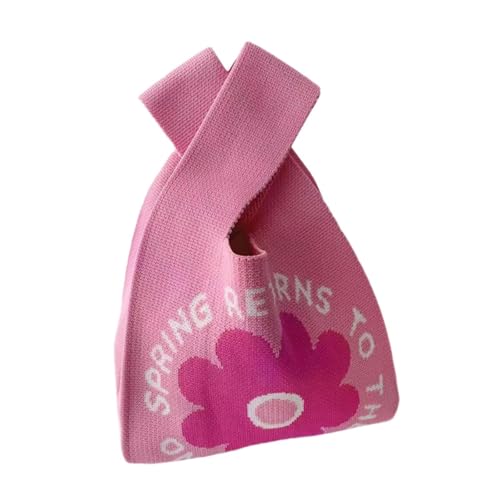 APLVFFZH Knoten Handgelenk Tasche Frauen handgemachte Tote Eimer Blume gestrickte Tasche, ROSA APLVFFZH Knoten Handgelenk Tasche Frauen handgemachte Tote Eimer Blume gestrickte Tasche, ROSA von APLVFFZH