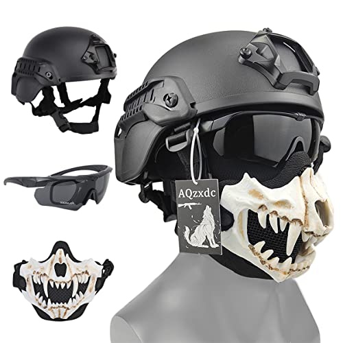 AQ zxdc MICH2000 Paintball-Helm, Schutzmaske mit Airsoft, Schutzbrille, Taschenlampe, taktische Warnleuchte für Schießen, Jagd, CS-Spiele, BBS, BK A von AQ zxdc
