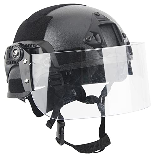 AQ zxdc Taktischer Airsoft-Helm Mich 2000, mit Anti-Aufruhr-Visier, Paintball-Schutzbrille, beleuchteter Marker, persönliche Identifikation, Schwarz von AQ zxdc