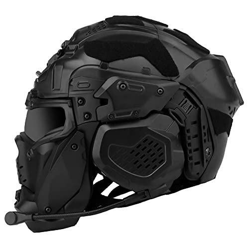 Taktischer Schutz-Integralhelm, mit Maske, Headset, Brille, Nebellüfter, für Airsoft Paintball,Bk2 von AQ zxdc