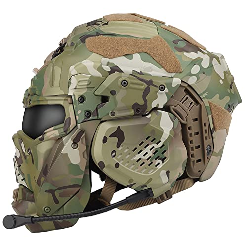 AQ zxdc Taktischer Schutz-Integralhelm, mit Maske, Headset, Brille, Nebellüfter, für Airsoft Paintball,Cp2 von AQ zxdc