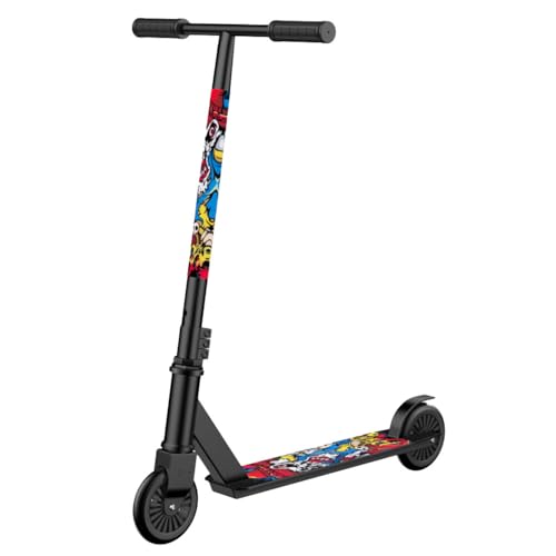 Roller Kinder, Stunt Scooter, City Roller, Klappbarer Tretroller für Kinder und Erwachsene bis 150 kg, Sportlicher, Stoßdämpfende, Hinterradbremse, rutschfest (Schwarz,Gerade Handlauf) von AQCQDQ