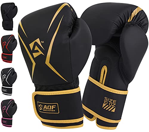 AQF Boxhandschuhe, Boxsack Leder Handschuhe Herren Frauen, MMA Handschuhe Sandsäcke, Boxhandschuhe Kinder Für Kickboxen, Muay Thai, Kampfsport Boxing Gloves 4 6 8 10 12 14 16 Oz (12 oz, Gold) von AQF