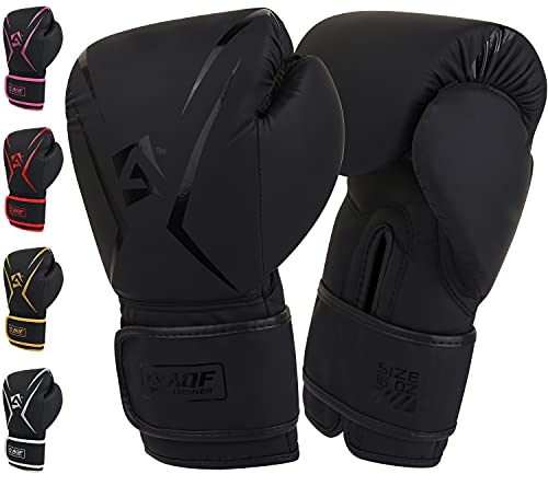 AQF Boxhandschuhe, Boxsack Leder Handschuhe Herren Frauen, MMA Handschuhe Sandsäcke, Boxhandschuhe Kinder Für Kickboxen, Muay Thai, Kampfsport Boxing Gloves 4 6 8 10 12 14 16 Oz (14 oz, Schwarz) von AQF