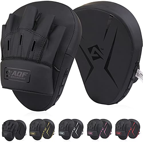 AQF Boxing Pads für Training - Punching Pads Muay Thai Rex Leder Gebogene Boxhandschuhe für MMA, Kickboxen, Karate, Sparring & Kampfsportarten Pads (Schwarz) von AQF