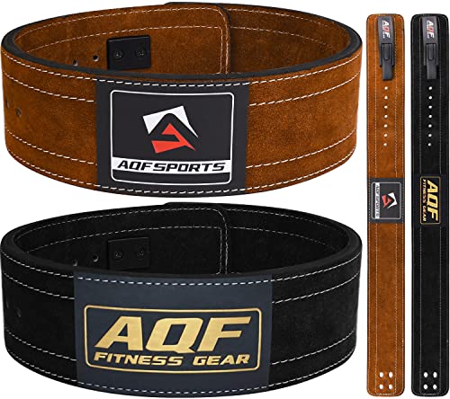 AQF Gewichthebergürtel Lever Schnalle, 4" Breit 10mm Dick Leder Wildlederfutter Kraftraining Gürtel, Lifting Belt, Gewichtsgürtel Für Fitness, Powerlifting, Sport & Deadlift Herren Damen (M, Braun) von AQF