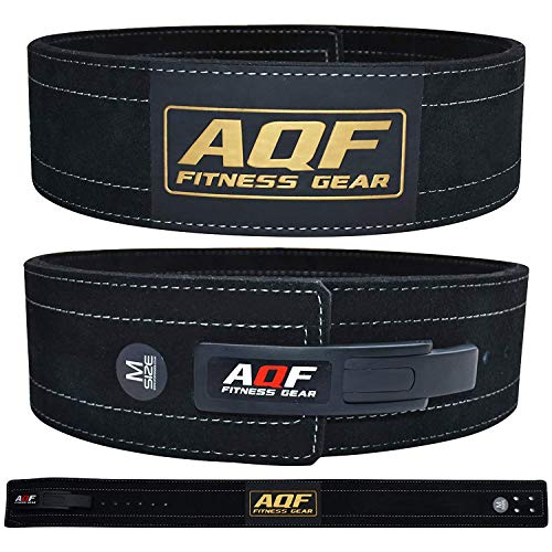 AQF Gewichthebergürtel aus Leder, Powerlifting-Gürtel, Rückenstütze, 10,2 cm breit x 10 mm dick, Hebelschnalle, Rindsleder, Trainingsgürtel, Wildlederfutter, Schwarz & Braun (S, Schwarz) von AQF