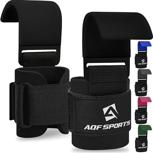 AQF Zughilfen Haken für Krafttraining - rutschfeste Griffe mit Gummibeschichtung, 8 mm Neopren gepolstertes mit Doppelnähten - Ideal für Powerlifting, Deadlift, Klimmzüge, Gewichtheben, Kraftsport von AQF