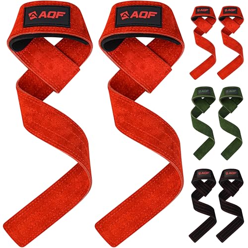 AQF Leder Zughilfen Krafttraining Wildleder | Profi Lifting Straps für Bodybuilding und Weightlifting | Kreuzheben Gurte, Gym Fitness Zughilfen für Frauen und Männer von AQF