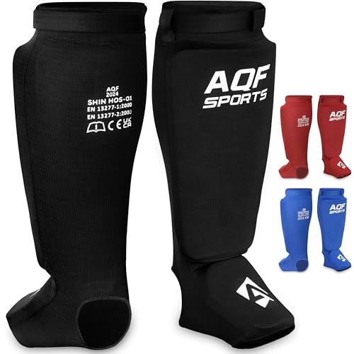 AQF MMA Schienbein- und Rist-Schaumstoff, elastisches Stoffpolster, Unterstützung für Boxen, Beinschoner, Fußschutz, Kickboxen, Schienbeinschoner von AQF