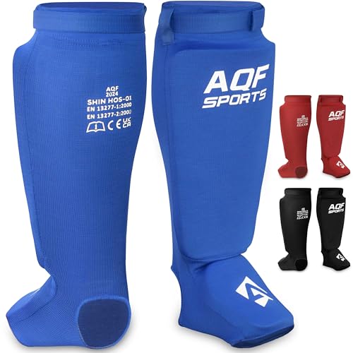 AQF Schienbeinschoner Kickboxen - CE UKCA SATRA Genehmigt Muay Thai Schienbeinschützer - Eva Gepolstert MMA Spannschützer Bein Unterstützung Fuß Shin Guard für Karate, Kampfsport (Blau, L) von AQF