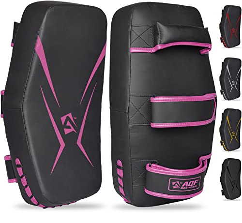 AQF Thai Pads für Kickboxen Muay Thai Pad mit festem Griff, Maya Leder Gebogene Strike Schild für Boxen MMA Kampfsport Taekwondo, Training Sport (Paar, Rosa) von AQF