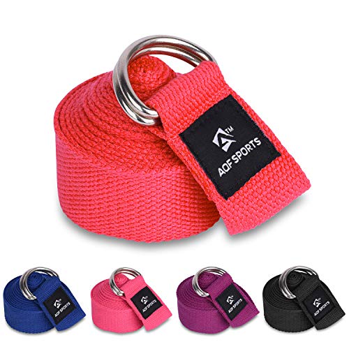 AQF Yoga Gurt 1,8m/2,4m/3m,Yogagurt mit D Schnalle 100% Baumwolle trainingsbänder Yoga Band für Beine und Körper Stretching Fitness (1.8M, Rot) von AQF